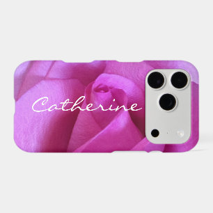 Purple Pink Rose Photo Monogram Name Script Modern iPhone 17 Pro Case