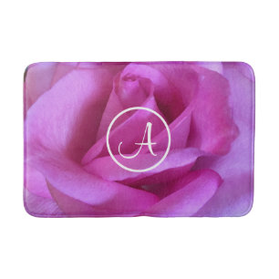 Purple pink rose photography custom monogram bold bath mat