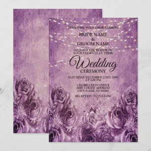 Purple Pink Roses floral Lilac Vintage Wedding Invitation
