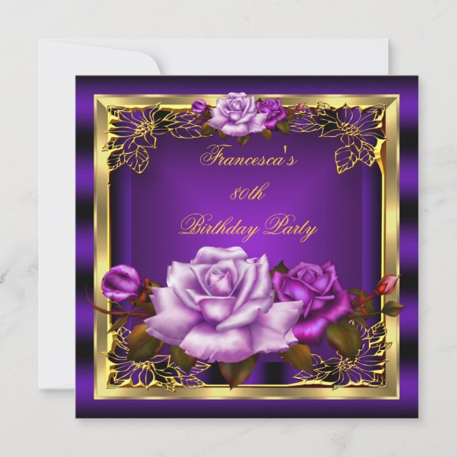Purple Pink Roses Gold Elegant Birthday 6 Invitation (Front)