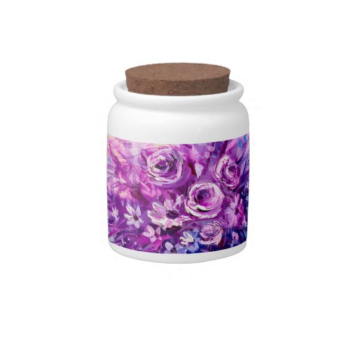 Purple  Pink Roses Oil Painting Print Flowers Candy Jar