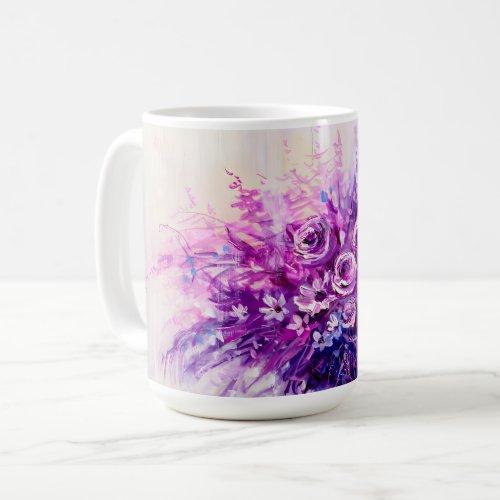 Purple  Pink Roses Oil Painting Print Flowers  Coffee Mug