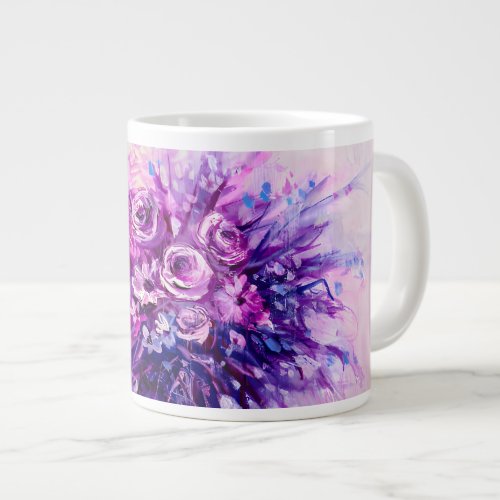 Purple  Pink Roses Oil Painting Print Flowers Giant Coffee Mug