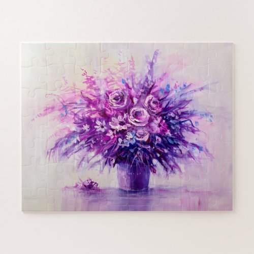 Purple  Pink Roses Oil Painting Print Flowers  Jigsaw Puzzle