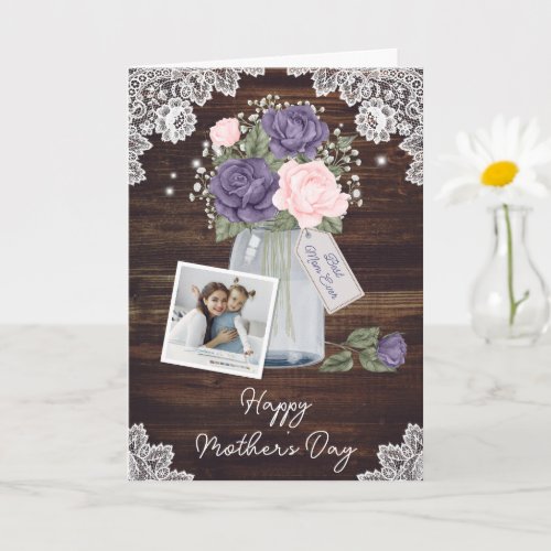 Purple Pink Roses Photo Happy Mothers Day Card