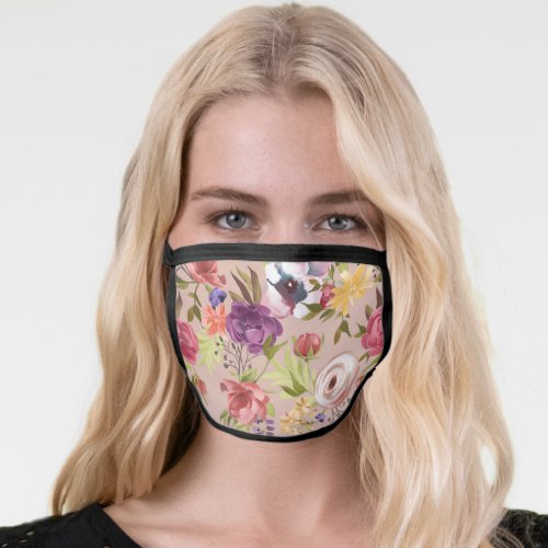 Purple Pink Sand Floral Flowers Womens Fashion Face Mask