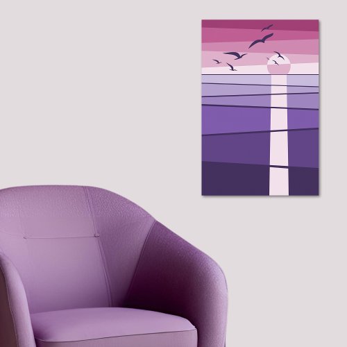 Purple Pink Seabirds at Sunset Vector Art Poster