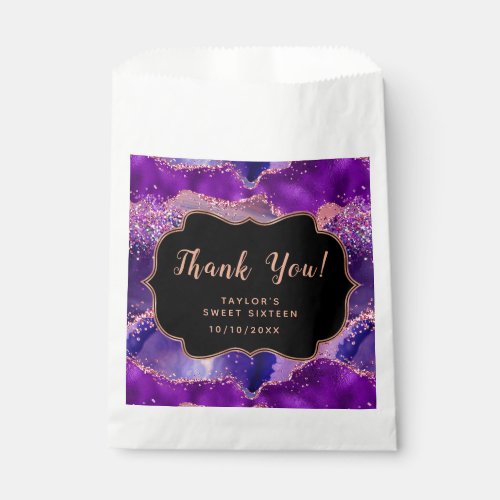 Purple Pink Sequins Agate Sweet Sixteen Thank You Favor Bag