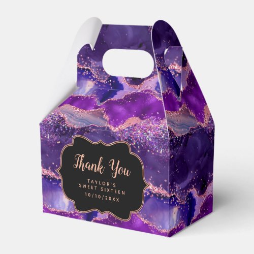 Purple Pink Sequins Agate Sweet Sixteen Thank You Favor Boxes