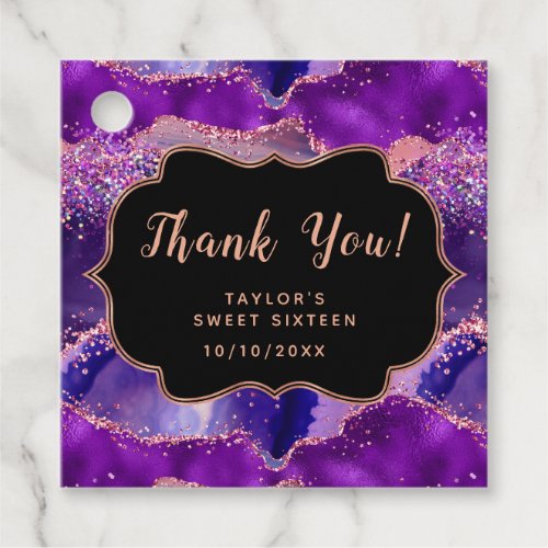 Purple Pink Sequins Agate Sweet Sixteen Thank You Favor Tags