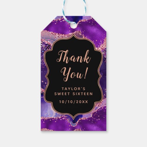 Purple Pink Sequins Agate Sweet Sixteen Thank You Gift Tags