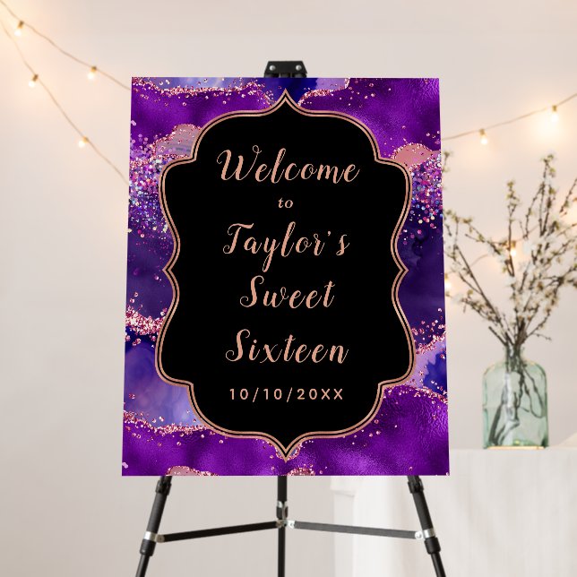 Purple Pink Sequins Agate Sweet Sixteen Welcome Foam Board (In Situ (Stand))