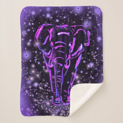 Purple Pink Sherpa Blanket Elephant Starry Night 