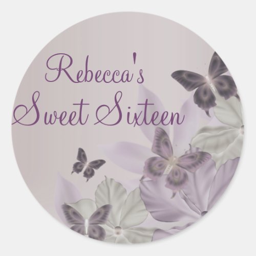 Purple  Pink Shimmer Butterfly Sweet 16 Sticker