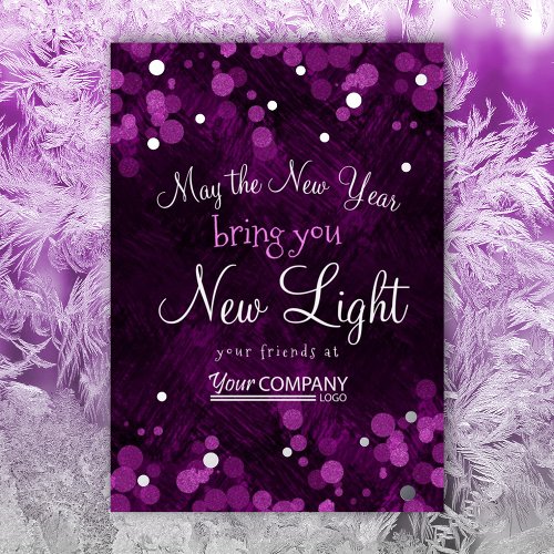 Purple Pink Shimmery Lights Company Christmas Foil Holiday Card