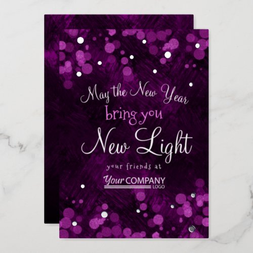 Purple Pink Shimmery Lights Company Christmas Foil Holiday Card