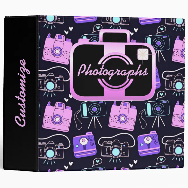 Purple & Pink Shutter Bug Retro Cameras Binder | Zazzle