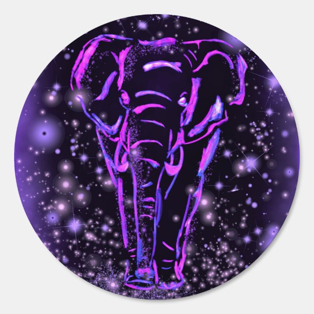 Purple Pink Sign Elephant Walking At Starry Night (Front)
