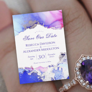 Purple Pink Silver Abstract Wedding Save The Date