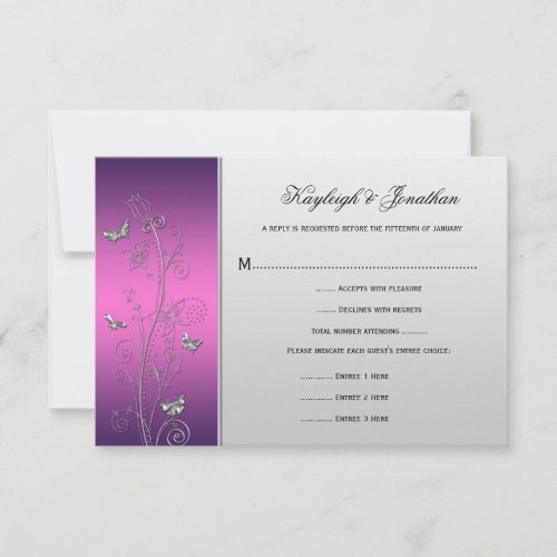 Purple Pink Silver Floral Butterflies RSVP