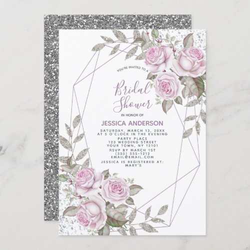 Purple Pink Silver Glitter Geometric Bridal Shower Invitation