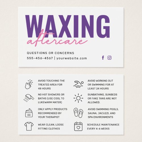 Purple Pink Simple  Modern Waxing Aftercare Card 