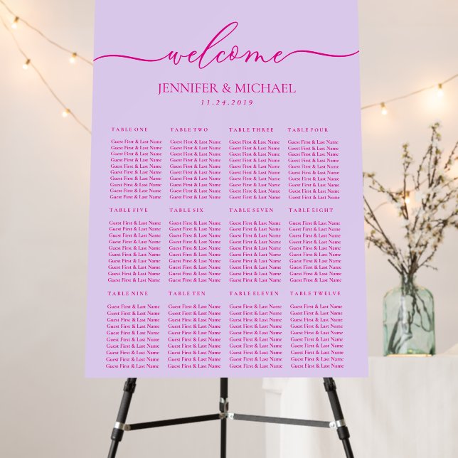 Purple Pink Simple Seating Number Welcome Foam Board (In Situ (Stand))
