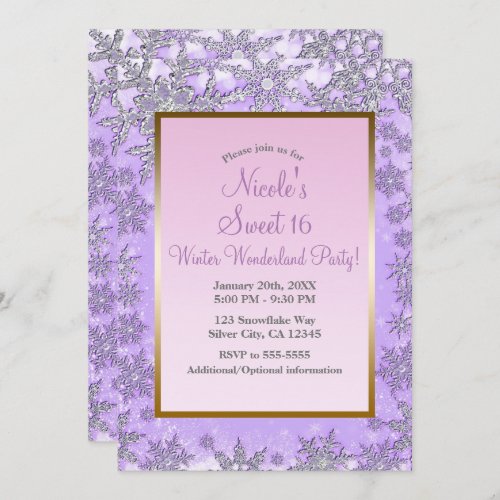 Purple  Pink Snowflakes Winter Wonderland Party Invitation