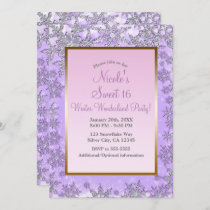 Purple & Pink Snowflakes Winter Wonderland Party Invitation