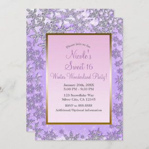 Purple & Pink Snowflakes Winter Wonderland Party Invitation