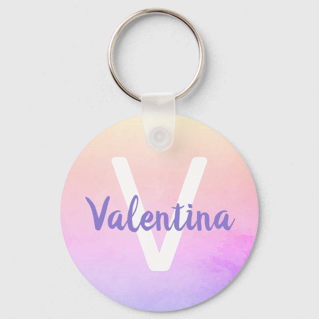 Purple Pink Soft Fading Ombre Rainbow Watercolor Keychain (Front)