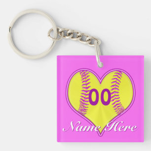 Purple Pink Softball Keychains, NAME and NUMBER Keychain