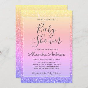 Purple Pink Sparkle Glitter Baby Shower Invitation