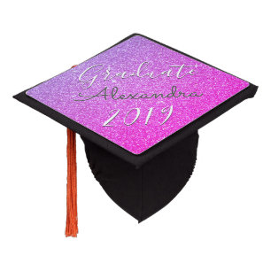 Purple Pink Sparkle Glitter Class of 2019 Graduate Graduation Cap Topper