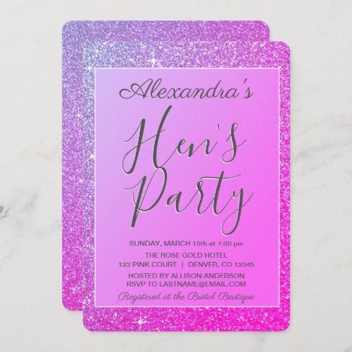 Purple Pink Sparkle Glitter Hens Party Invitation