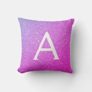 Purple Pink Sparkle Glitter Monogram Name Throw Pillow