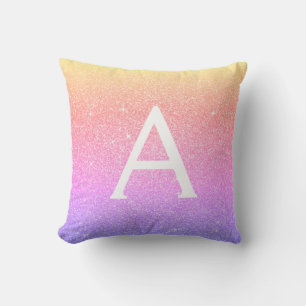 Purple Pink Sparkle Glitter Monogram Name Throw Pillow