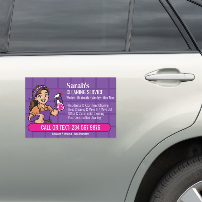 Purple Pink Spray Bottle Maid Tile House Cleaning Car Magnet