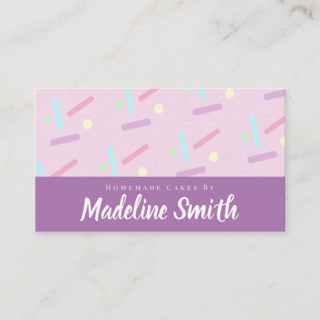 Purple Pink Sprinkles Mix Cake Decorator Homemade Business Card (Front)