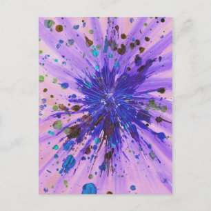 Purple Pink Starburst Acrylic Splatter Painting Postcard