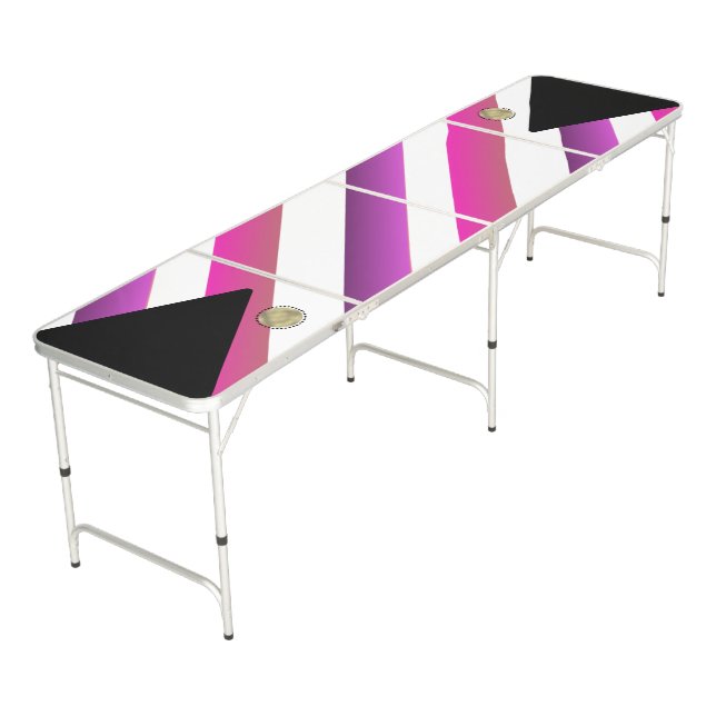 Purple Pink Stripes Pattern Beer Pong Table (Angled)