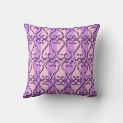 Purple Pink Stripes Whimsical Twisted Hearts   Throw Pillow