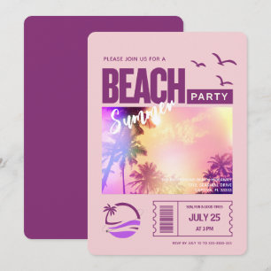 Purple Pink Summer Beach Party Invitation