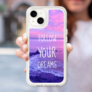 Purple Pink Sunset Beach Follow Your Dreams iPhone 15 Case