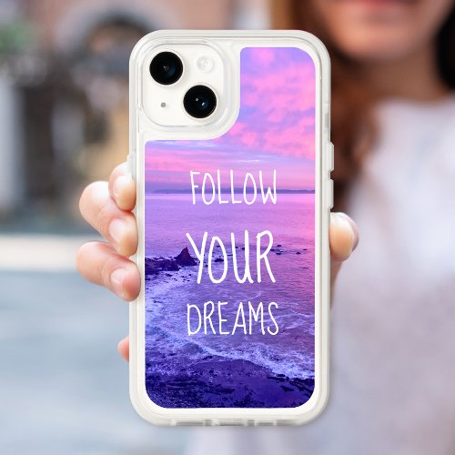 Purple Pink Sunset Beach Follow Your Dreams iPhone 15 Case