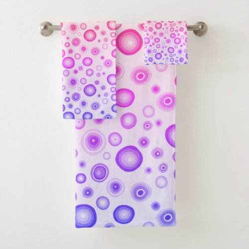 Purple Pink Sunset  Bubbles Modern Circles Pattern Bath Towel Set