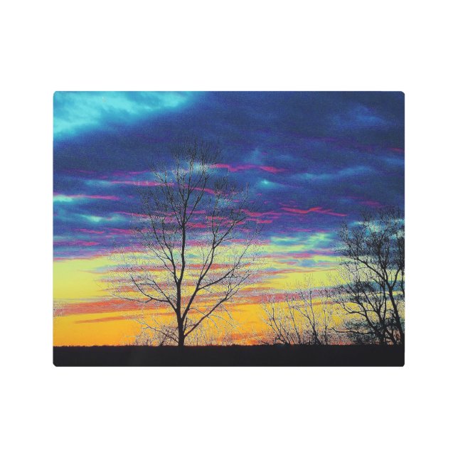 Purple Pink Sunset With Winter Trees Landscape Metal Print (Front)
