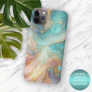 Purple Pink Teal Aqua Blue Gold Marble Art Pattern iPhone 15 Pro Max Case