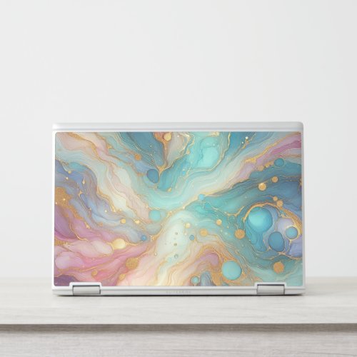 Purple Pink Teal Aqua Blue Gold Marble Art Pattern HP Laptop Skin