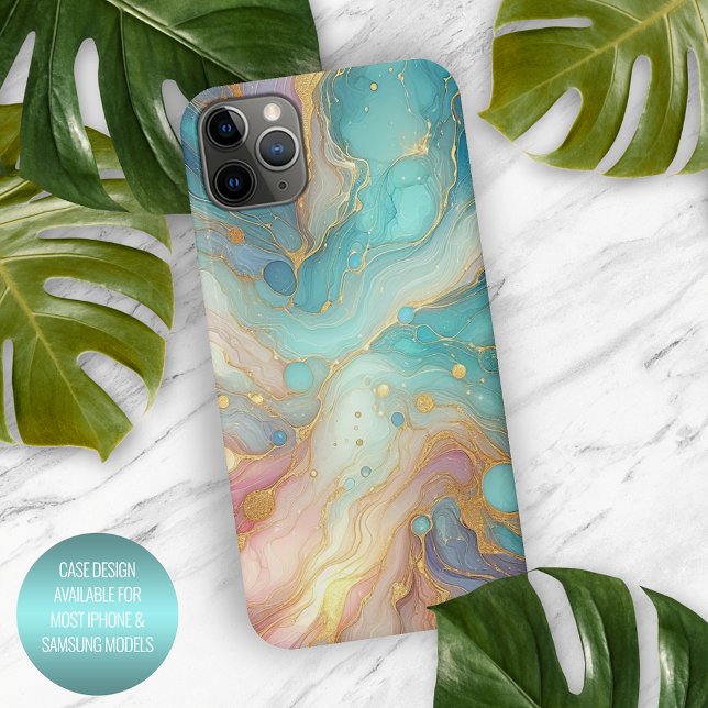 Purple Pink Teal Aqua Blue Gold Marble Art Pattern iPhone Case (Creator Uploaded)